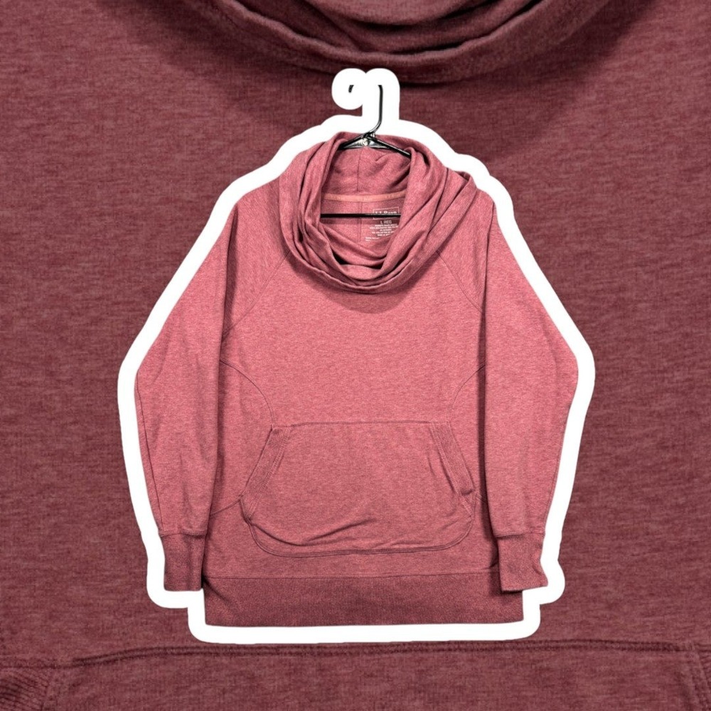 LL Bean Womens Cozy Pullover Cowl Funnel Neck Pink Coral Heathered Size L 0523